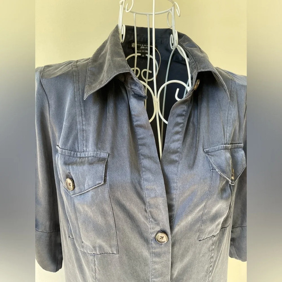 ROCK & REPUBLIC TAILOR MADE SHIRT DRESS LUXURY STRETCH SILK NAVY BLUE SIZE 10 - Picture 5 of 10